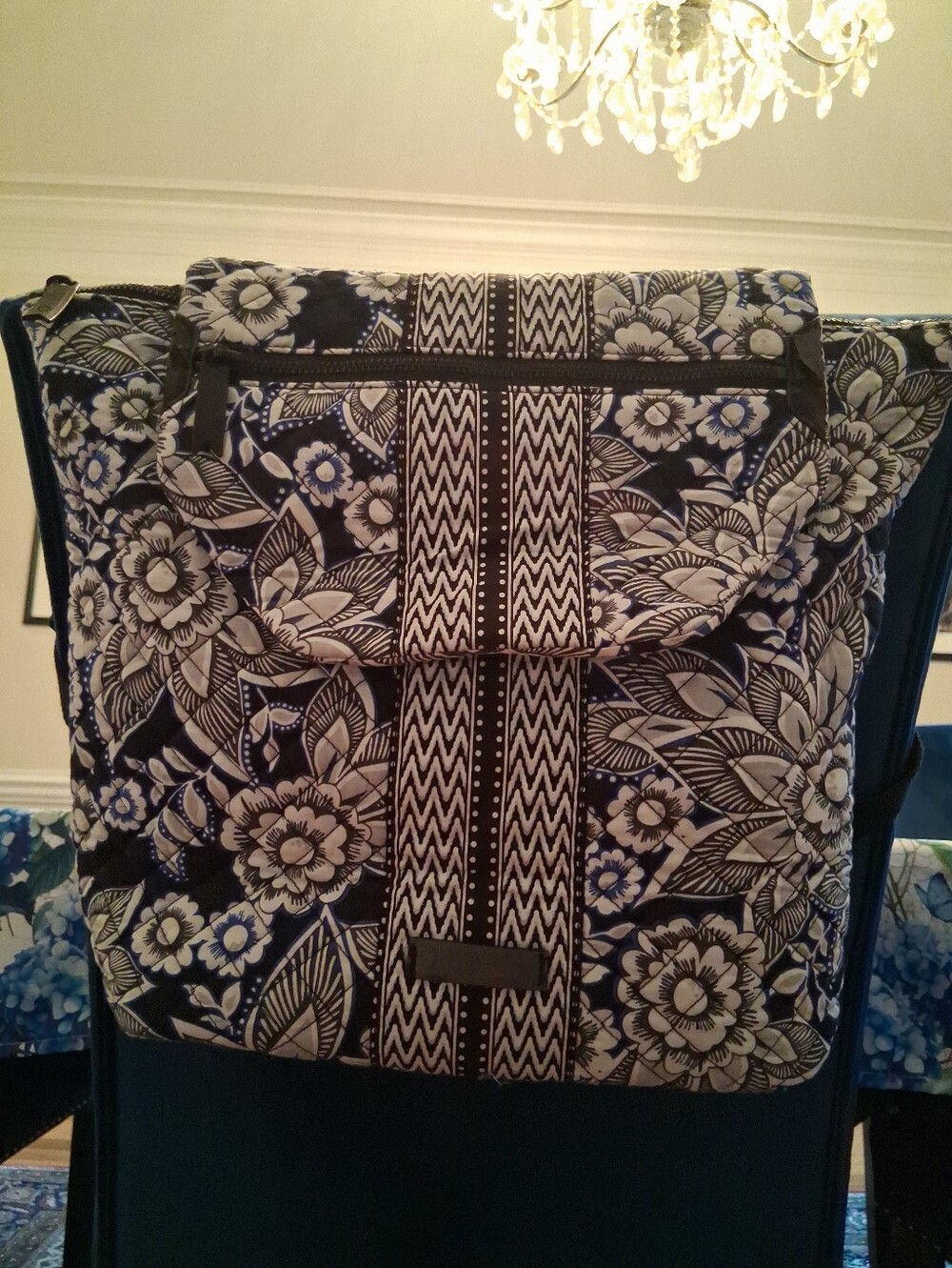 Vera Bradley Navy and White Floral Quilted Backpack In Snow Lotus